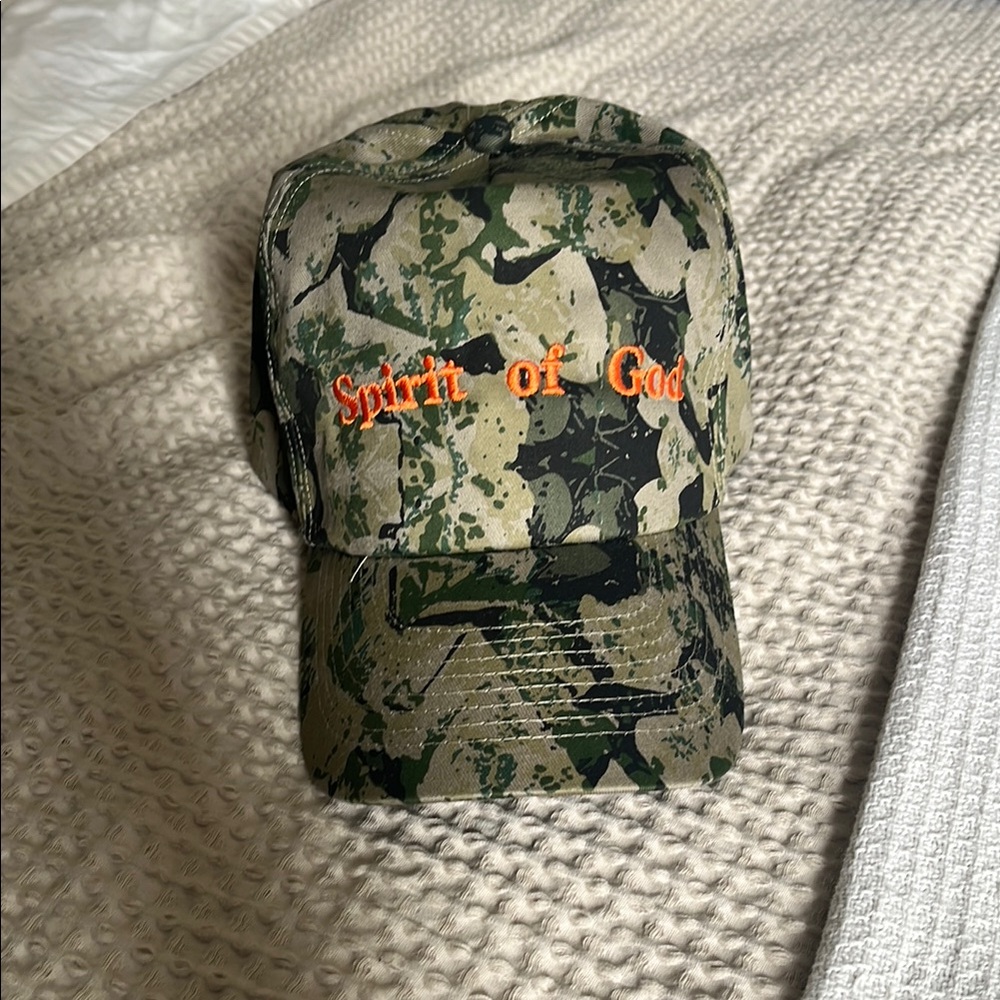 Spirit of God Camouflage Baseball Cap - Green Camo with Orange Embroidery